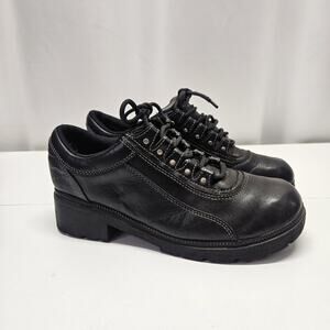 Harley-Davidson Y2K Women's Leather Chunky Heel Biker Shoes Size 10 Black Grunge